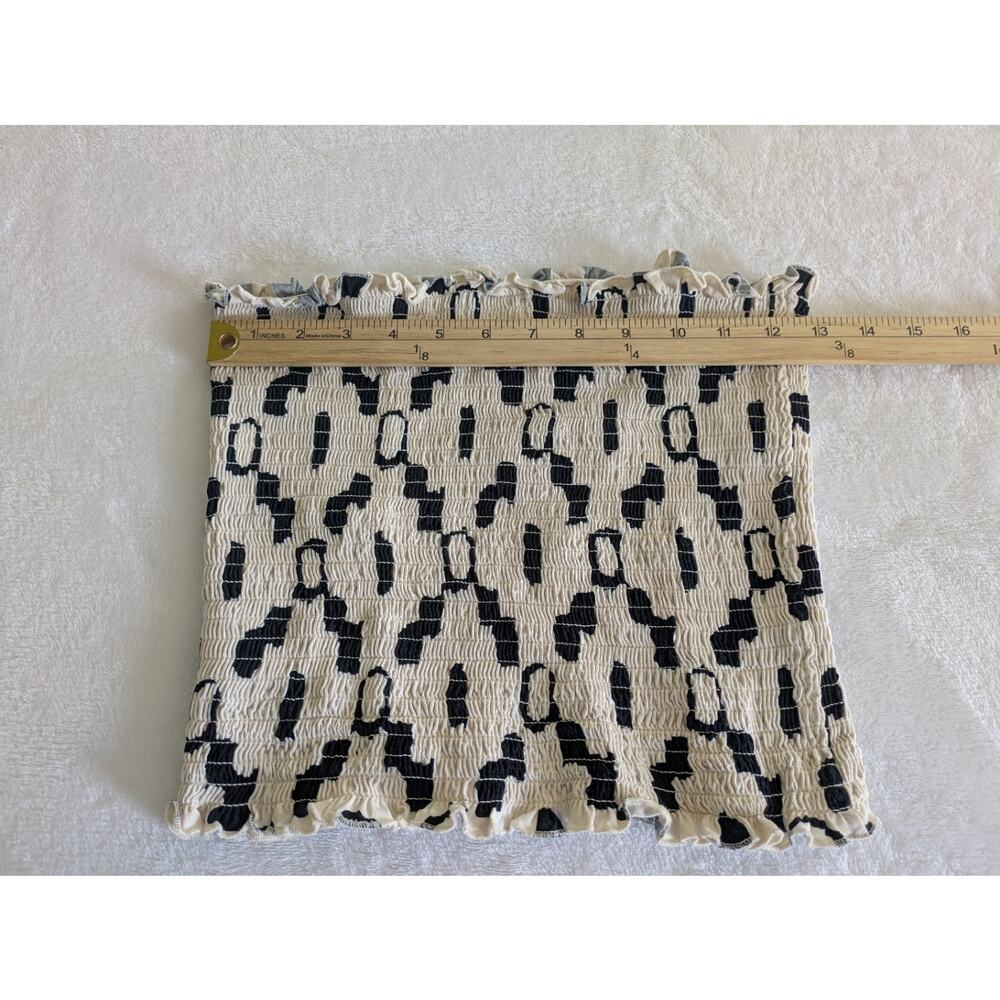 H&M Tube Top Womens‎ Size Medium Black Cream Geometric Cropped Strapless Stretch - Picture 3 of 7